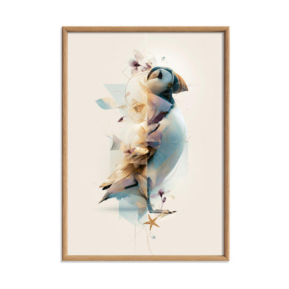 Puffin Wall Art Print, Modern Coastal Bird Poster, Abstract Seabird Decor