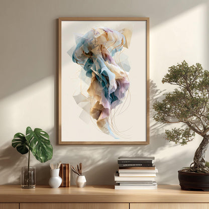 Jellyfish Wall Art Print, Abstract Ocean Poster, Modern Coastal Bathroom Decor