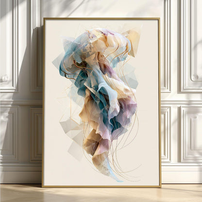 Jellyfish Wall Art Print, Abstract Ocean Poster, Modern Coastal Bathroom Decor