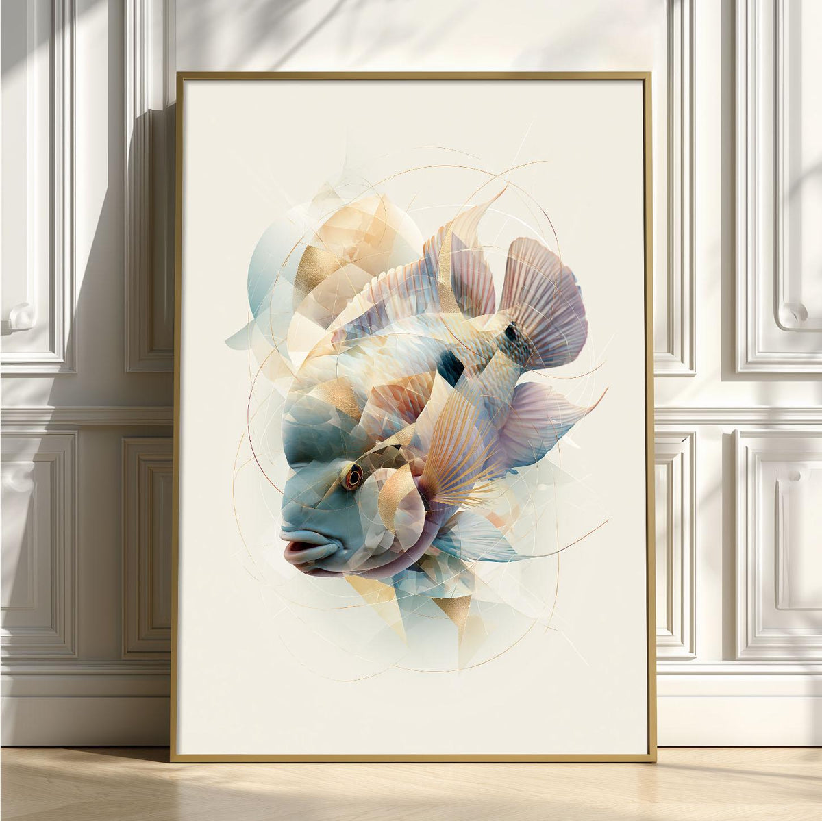 Terror Cichlid Wall Art, Abstract Aquarium Fish Print, Modern Tropical Fish Poster, Pastel Geometric Decor