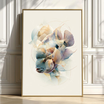Terror Cichlid Wall Art, Abstract Aquarium Fish Print, Modern Tropical Fish Poster, Pastel Geometric Decor