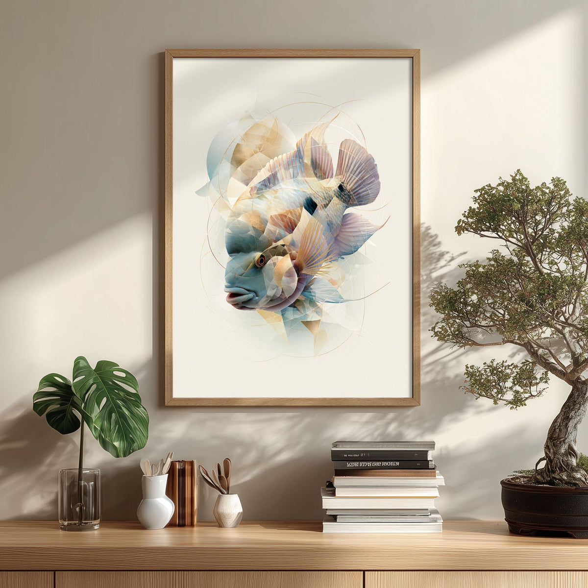 Terror Cichlid Wall Art, Abstract Aquarium Fish Print, Modern Tropical Fish Poster, Pastel Geometric Decor