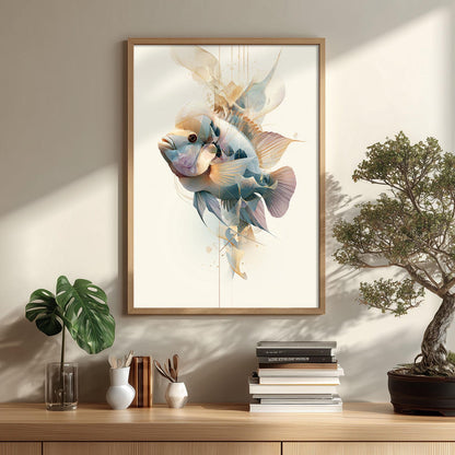 Terror Cichlid Print, Abstract Aquarium Fish Wall Art, Modern Tropical Poster