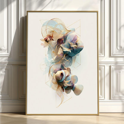 Clownfish Wall Art, Abstract Coastal Fish Print, Modern Ocean Bathroom Decor