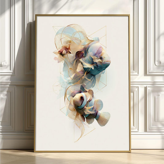 Clownfish Wall Art, Abstract Coastal Fish Print, Modern Ocean Bathroom Decor
