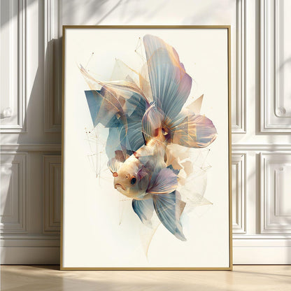 Goldfish Wall Art, Abstract Goldfish Print, Coastal Bathroom Poster, Modern Aquarium Fish Decor