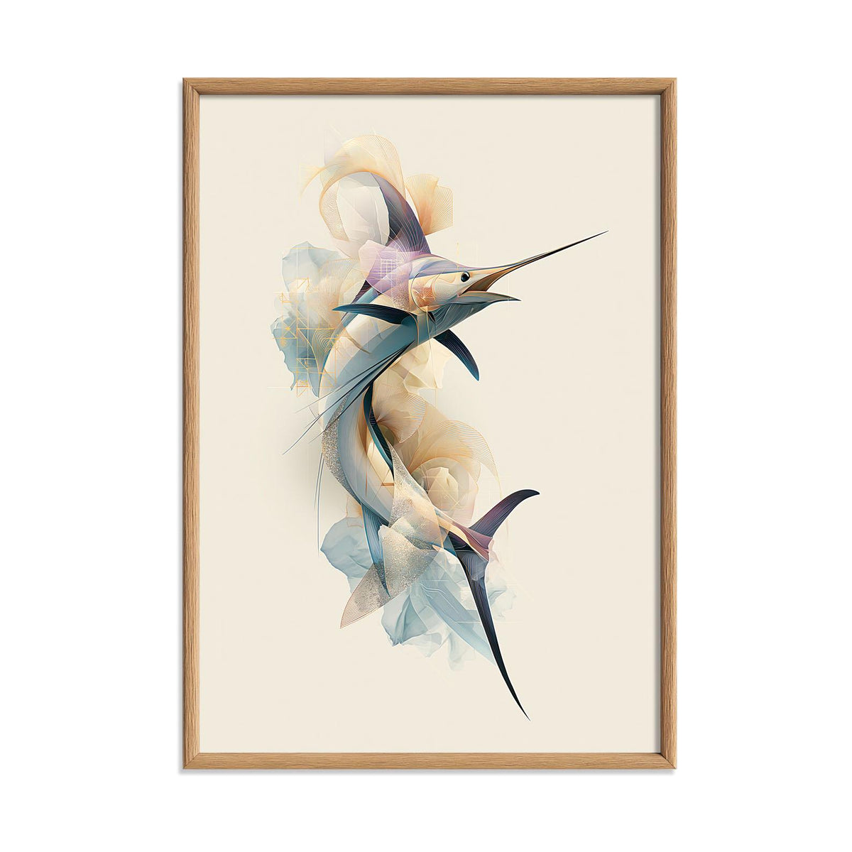 Swordfish Wall Art, Abstract Marlin Print, Modern Coastal Bathroom Poster, Ocean Fish Decor