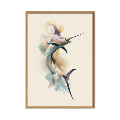 Swordfish Wall Art, Abstract Marlin Print, Modern Coastal Bathroom Poster, Ocean Fish Decor