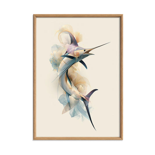 Swordfish Wall Art, Abstract Marlin Print, Modern Coastal Bathroom Poster, Ocean Fish Decor