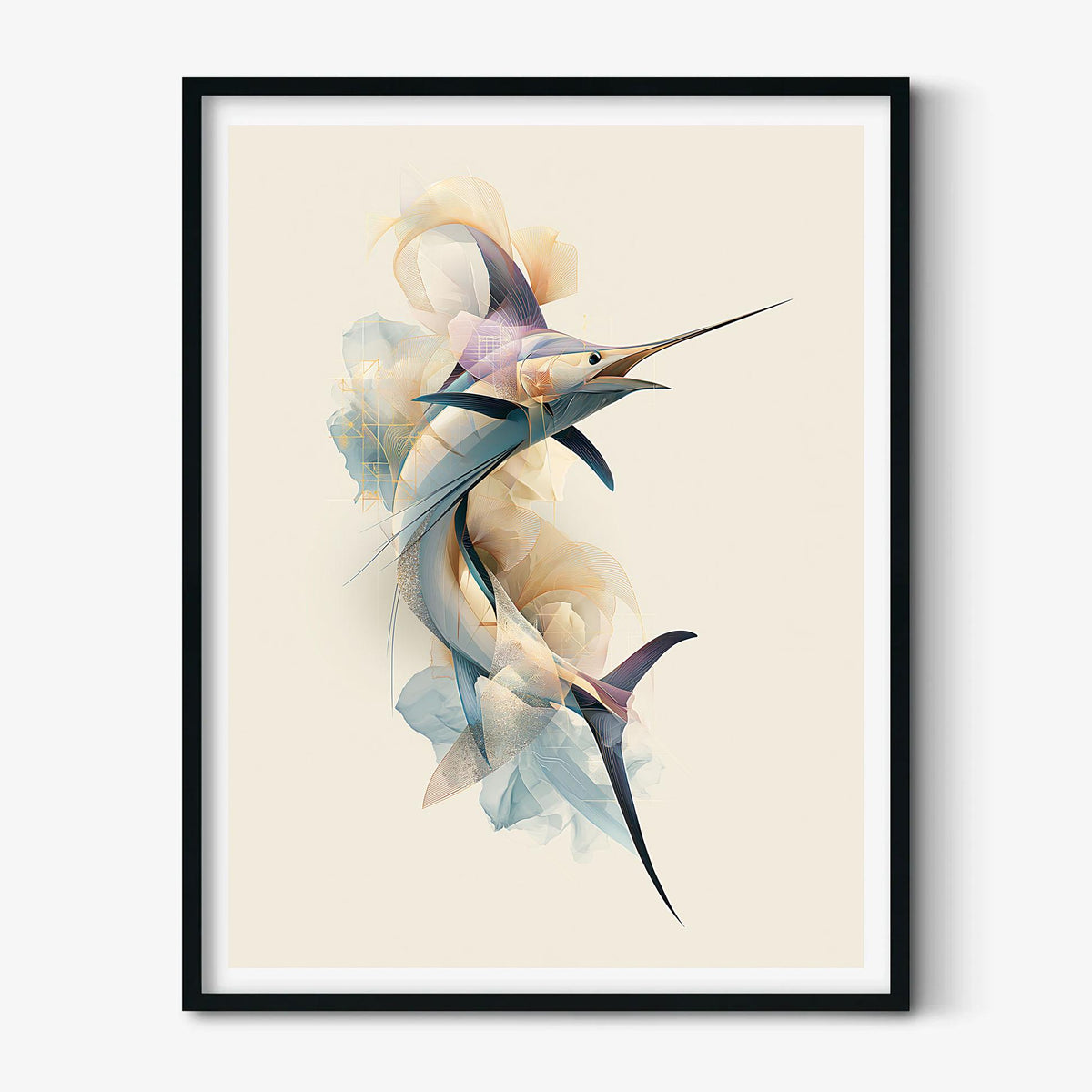 Swordfish Wall Art, Abstract Marlin Print, Modern Coastal Bathroom Poster, Ocean Fish Decor
