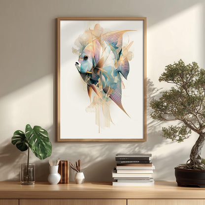 Abstract Blue Angelfish Print, Coastal Marine Life Wall Art Poster