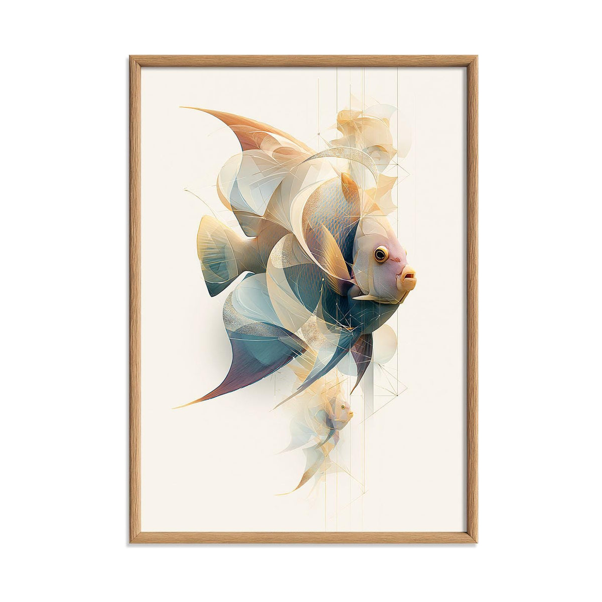 Abstract Blue Angelfish Print, Pastel Coastal Bathroom Decor, Modern Aquarium Art