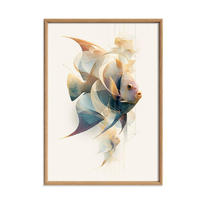 Abstract Blue Angelfish Print, Pastel Coastal Bathroom Decor, Modern Aquarium Art