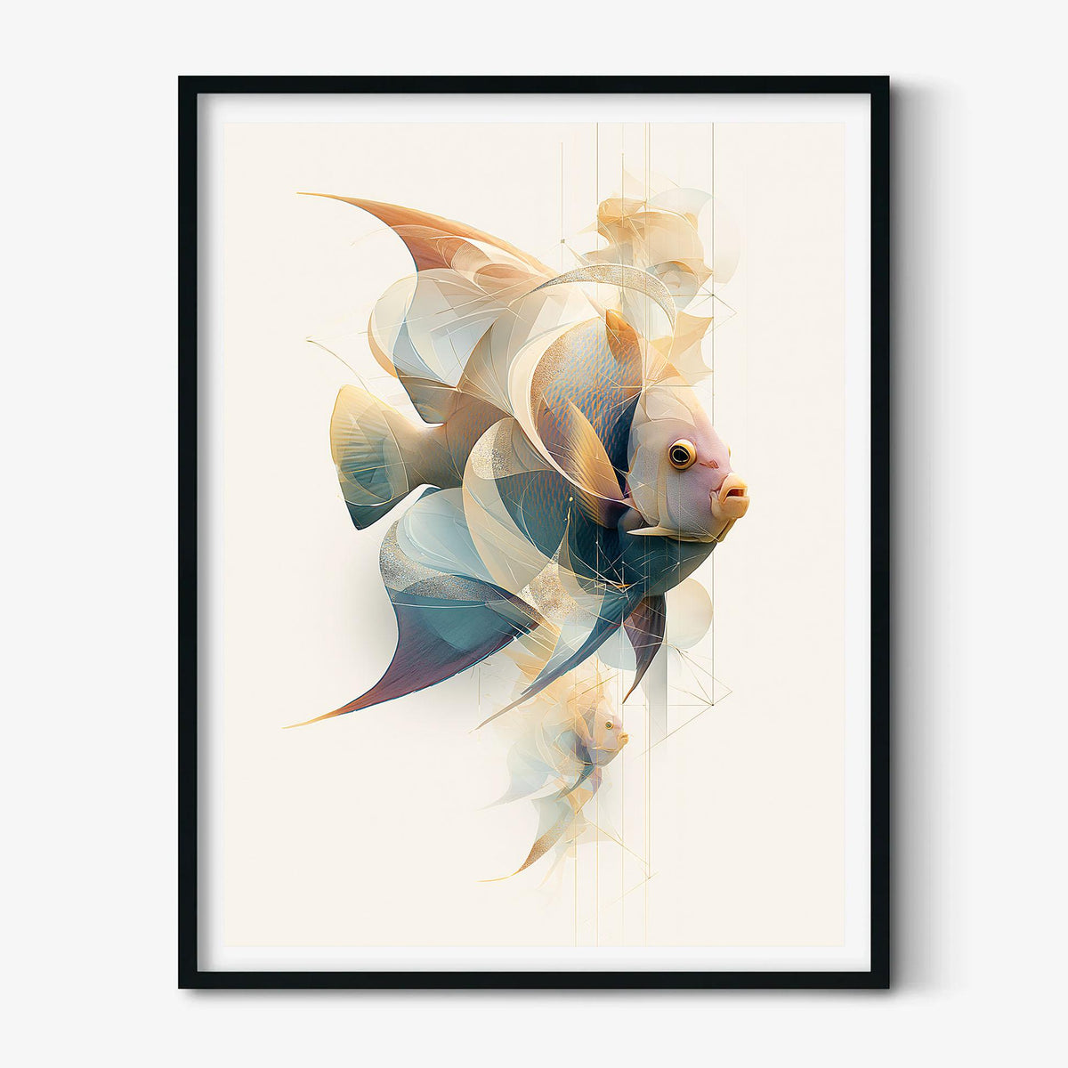 Abstract Blue Angelfish Print, Pastel Coastal Bathroom Decor, Modern Aquarium Art