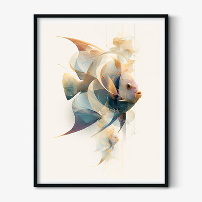 Abstract Blue Angelfish Print, Pastel Coastal Bathroom Decor, Modern Aquarium Art