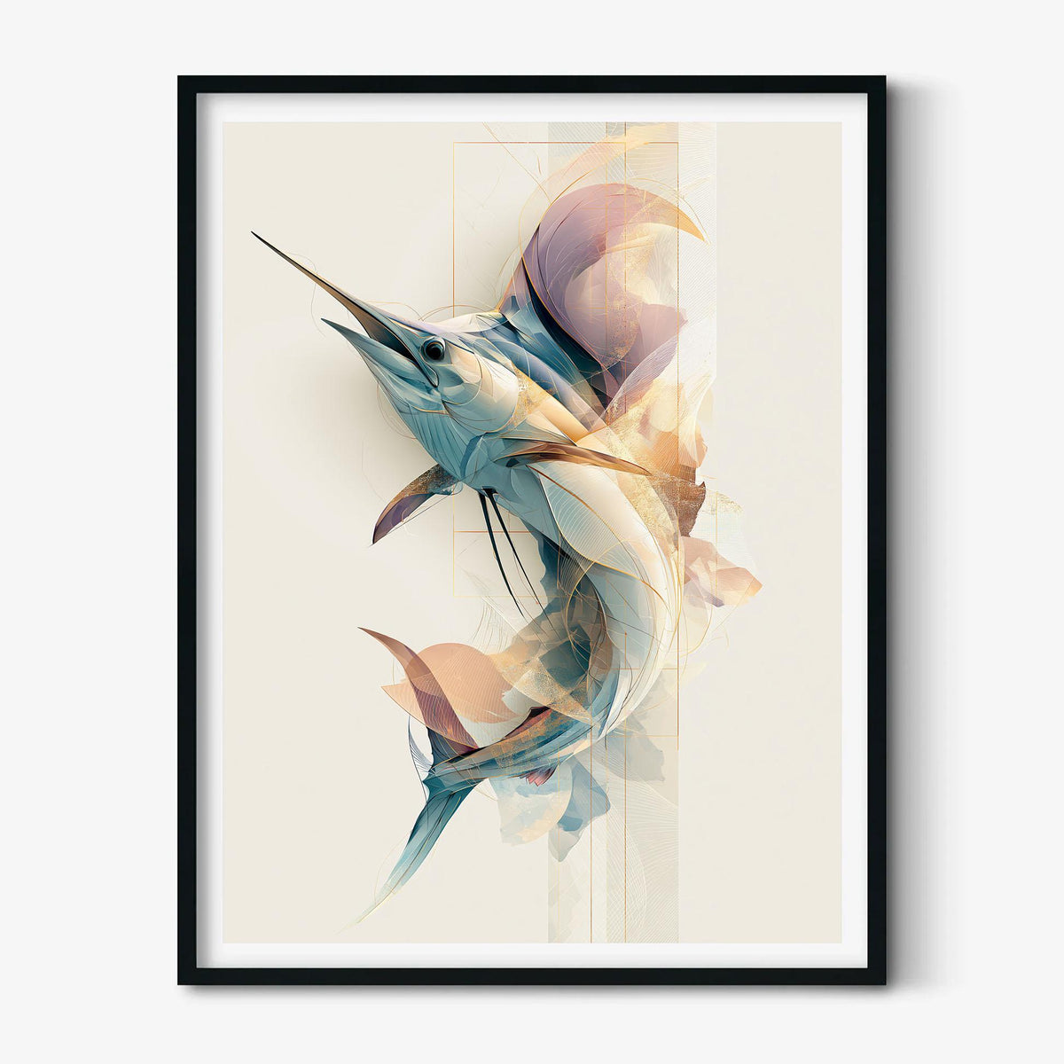 Marlin Poster, Abstract Billfish Print, Modern Ocean Wall Art, Coastal Bathroom Decor