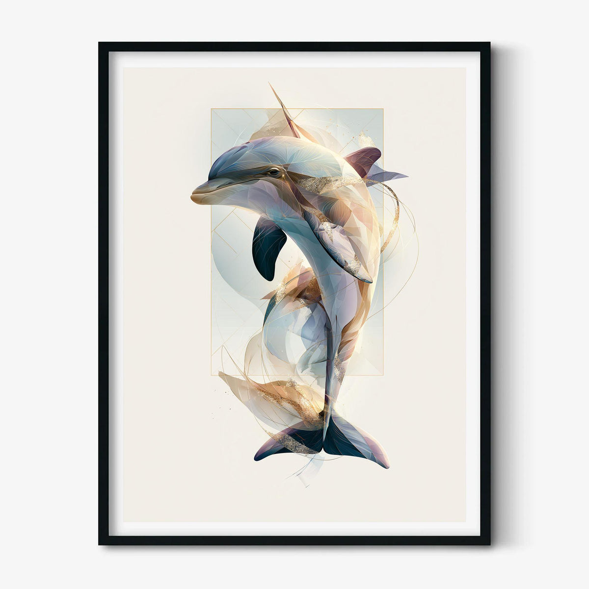Dolphin Wall Art Print, Abstract Geometric Dolphin Poster, Ocean Animal Art, Coastal Beach House Decor, Nautical Sea Life