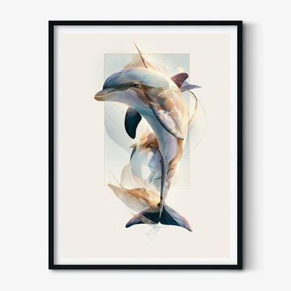 Dolphin Wall Art Print, Abstract Geometric Dolphin Poster, Ocean Animal Art, Coastal Beach House Decor, Nautical Sea Life