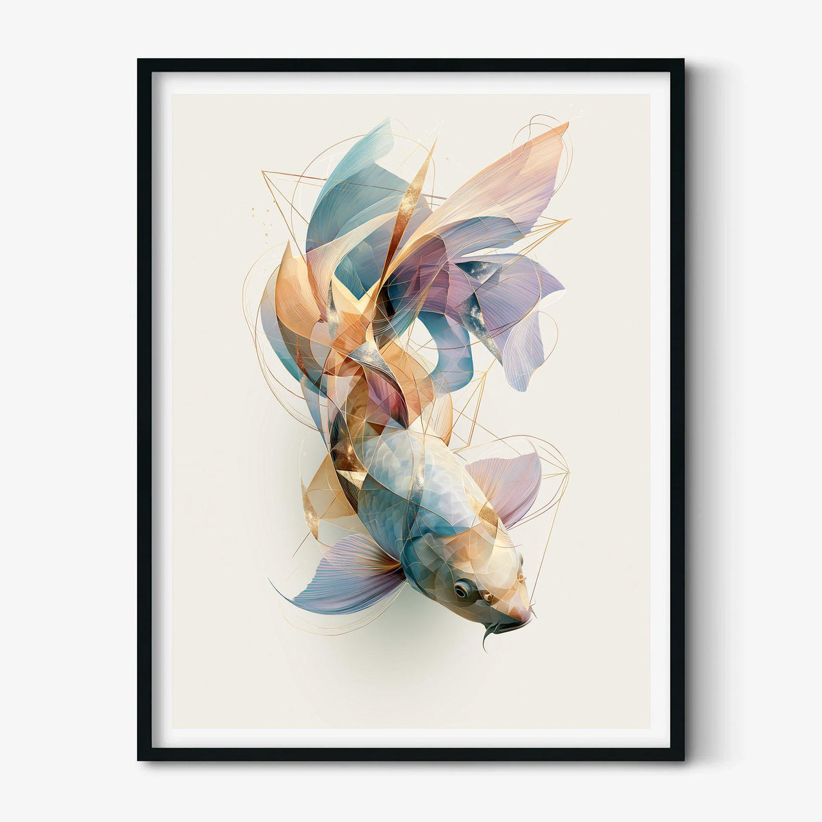 Geometric Koi Fish Print, Abstract Watercolour Wall Art, Coastal Ocean Decor