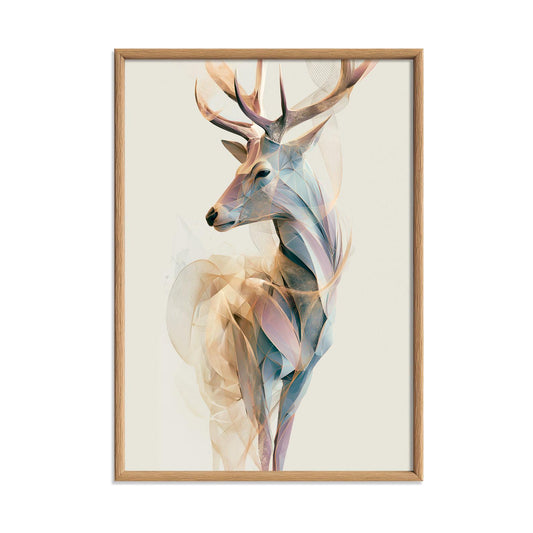 Stag Wall Art Print, Abstract Geometric Deer Poster, Woodland Animal Art, Rustic Cabin Decor, Modern Nature Wall Decor