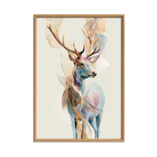 Abstract Geometric Stag Print, Woodland Animal Art, Pastel Nature Wall Decor