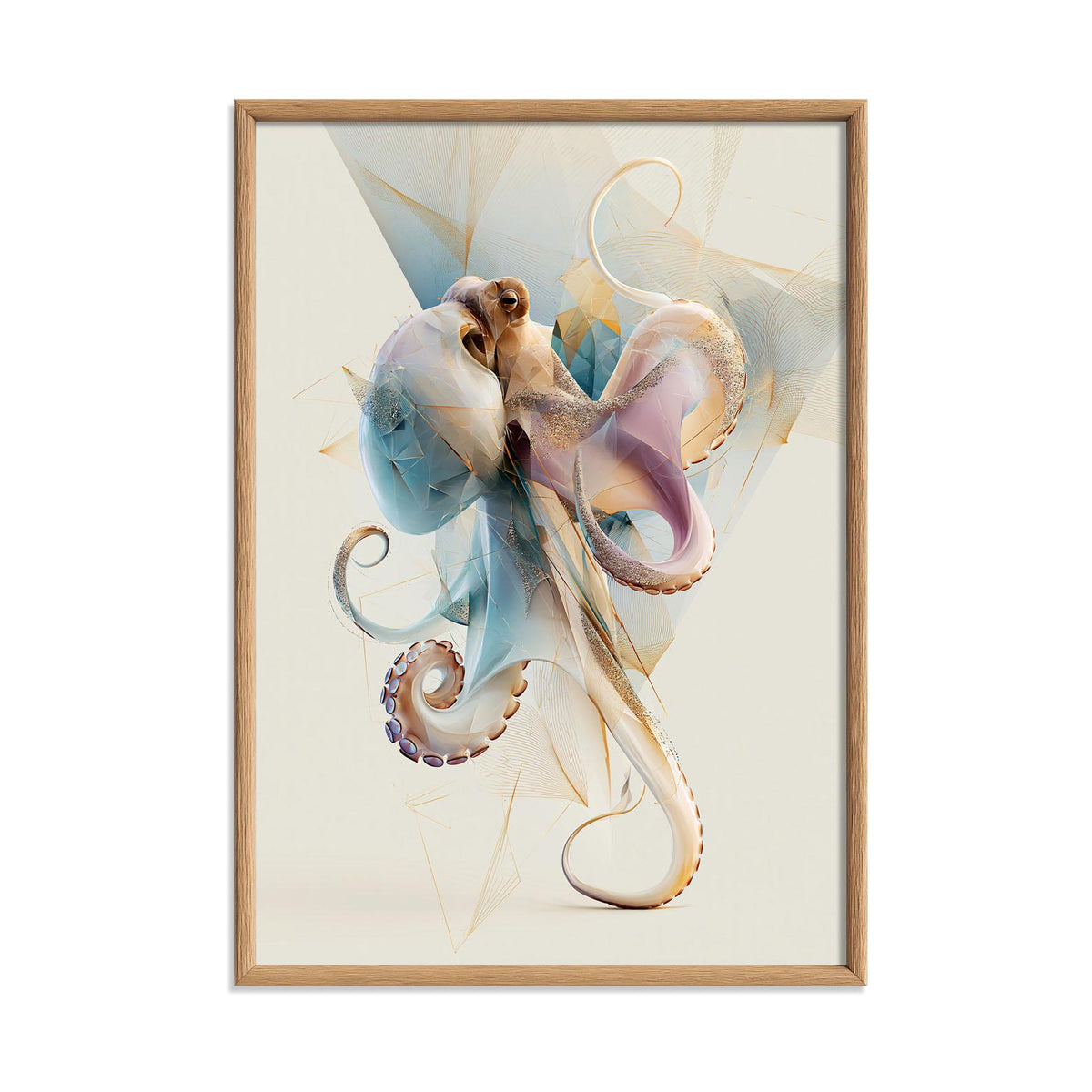 Octopus Wall Art Print, Abstract Geometric Octopus Poster, Coastal Bathroom Decor, Nautical Sea Life Art, Ocean Animal Print