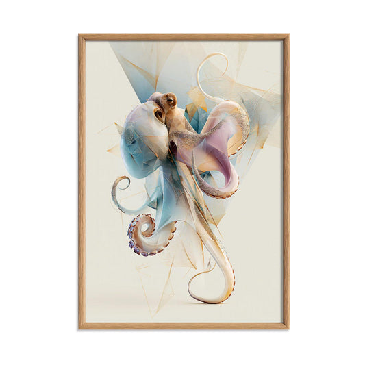 Octopus Wall Art Print, Abstract Geometric Octopus Poster, Coastal Bathroom Decor, Nautical Sea Life Art, Ocean Animal Print