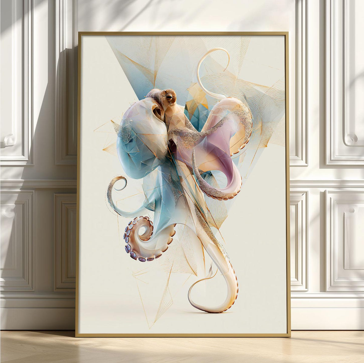 Octopus Wall Art Print, Abstract Geometric Octopus Poster, Coastal Bathroom Decor, Nautical Sea Life Art, Ocean Animal Print