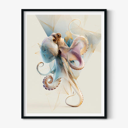 Octopus Wall Art Print, Abstract Geometric Octopus Poster, Coastal Bathroom Decor, Nautical Sea Life Art, Ocean Animal Print