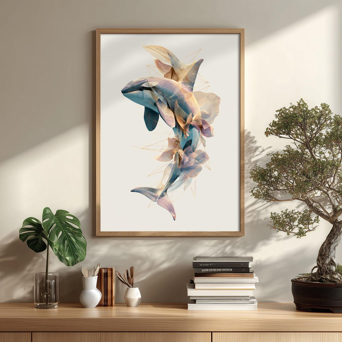 Orca Wall Art Print, Abstract Killer Whale Poster, Geometric Ocean Animal Art, Coastal Beach House Decor, Nautical Sea Life
