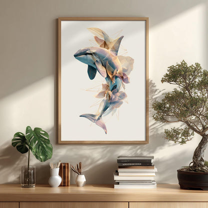 Orca Wall Art Print, Abstract Killer Whale Poster, Geometric Ocean Animal Art, Coastal Beach House Decor, Nautical Sea Life