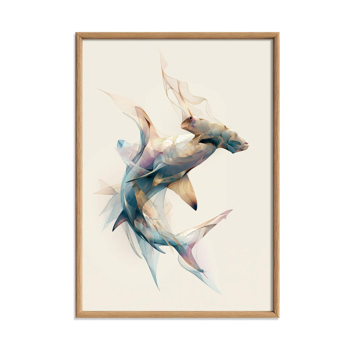 Abstract Hammerhead Shark Art Print, Geometric Ocean Animal Poster, Coastal Decor