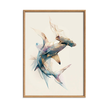 Abstract Hammerhead Shark Art Print, Geometric Ocean Animal Poster, Coastal Decor