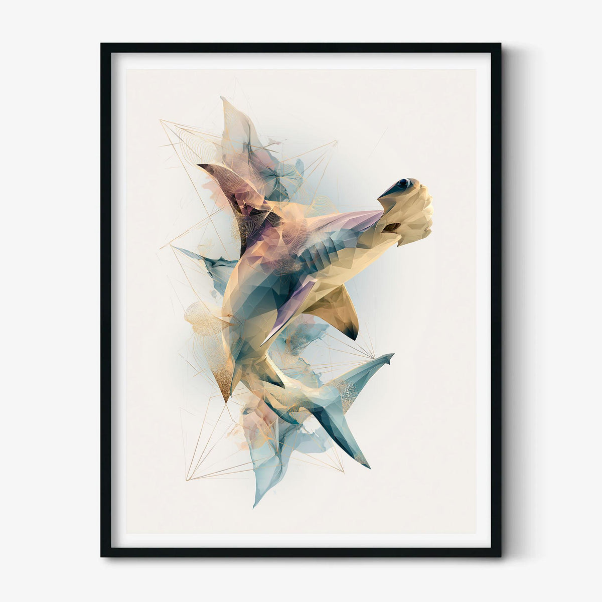 Hammerhead Shark Wall Art Print, Abstract Geometric Shark Poster, Ocean Animal Art, Coastal Beach House Decor, Nautical Sea
