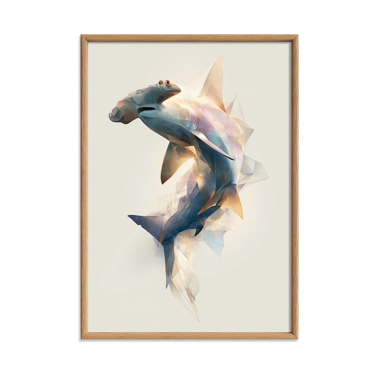 Hammerhead Shark Wall Art, Abstract Geometric Poster, Coastal Beach House Decor