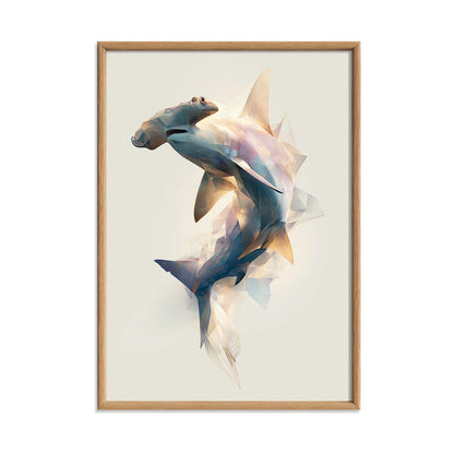 Hammerhead Shark Wall Art, Abstract Geometric Poster, Coastal Beach House Decor