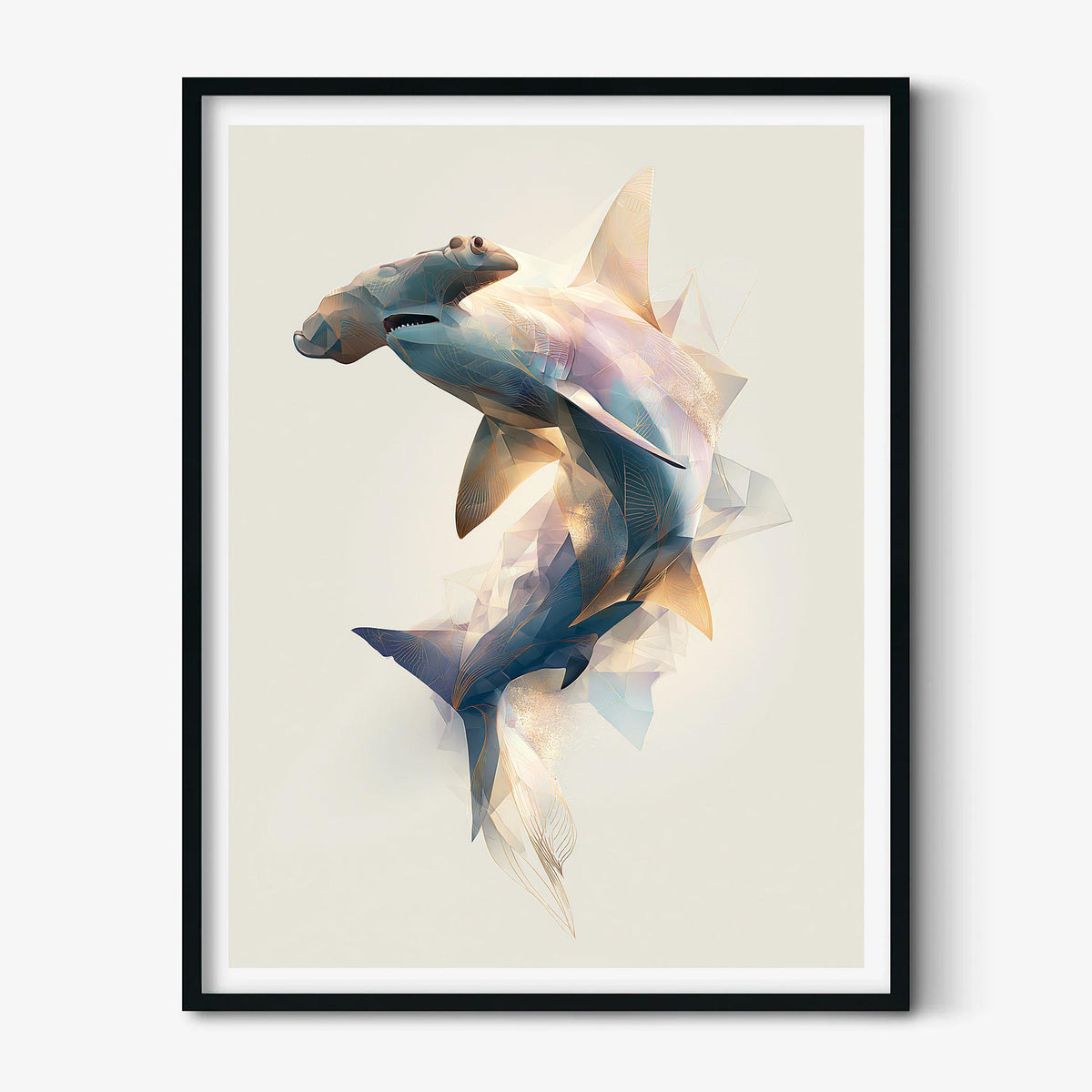 Hammerhead Shark Wall Art, Abstract Geometric Poster, Coastal Beach House Decor