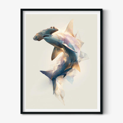 Hammerhead Shark Wall Art, Abstract Geometric Poster, Coastal Beach House Decor