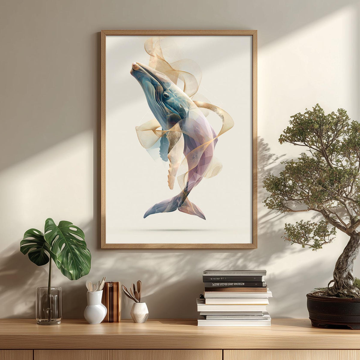 Grey Whale Wall Art Print, Abstract Geometric Whale Poster, Ocean Animal Art, Coastal Beach House Decor, Nautical Sea Life