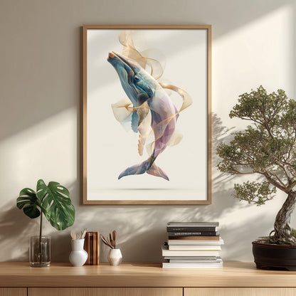 Grey Whale Wall Art Print, Abstract Geometric Whale Poster, Ocean Animal Art, Coastal Beach House Decor, Nautical Sea Life