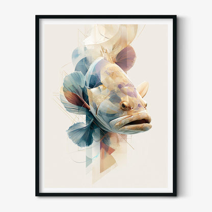 Goliath Grouper Wall Art Print, Abstract Geometric Fish Poster, Ocean Animal Art, Coastal Beach House Decor, Nautical Sea