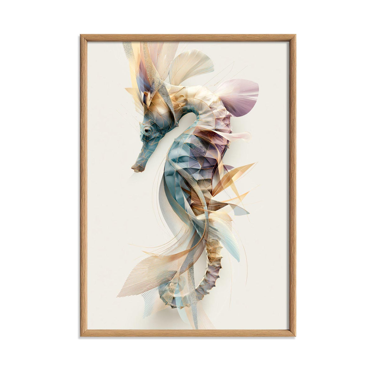 Seahorse Wall Art Print, Abstract Geometric Seahorse Poster, Ocean Animal Art, Coastal Bathroom Decor, Nautical Sea Life