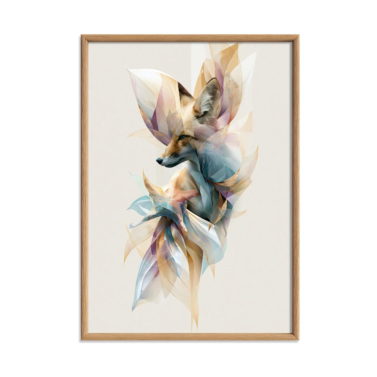 Abstract Geometric Fox Print, Pastel Woodland Animal Art, Modern Nature Decor