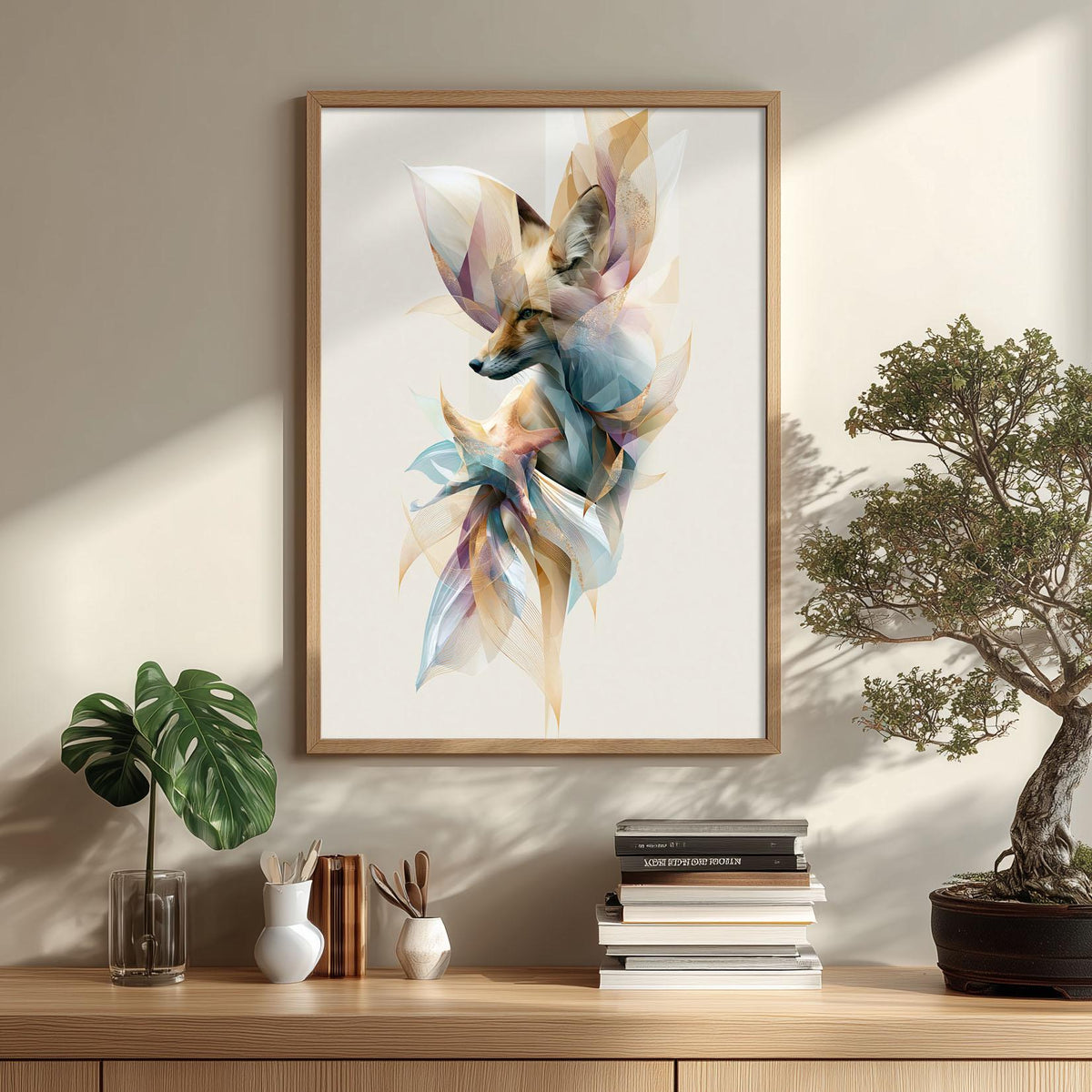 Abstract Geometric Fox Print, Pastel Woodland Animal Art, Modern Nature Decor