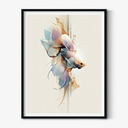 Betta Fish Wall Art, Abstract Geometric Siamese Fighting Fish Print, Aquarium Decor