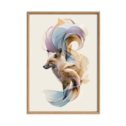 Abstract Geometric Fox Print, Woodland Animal Art, Pastel Nature Decor