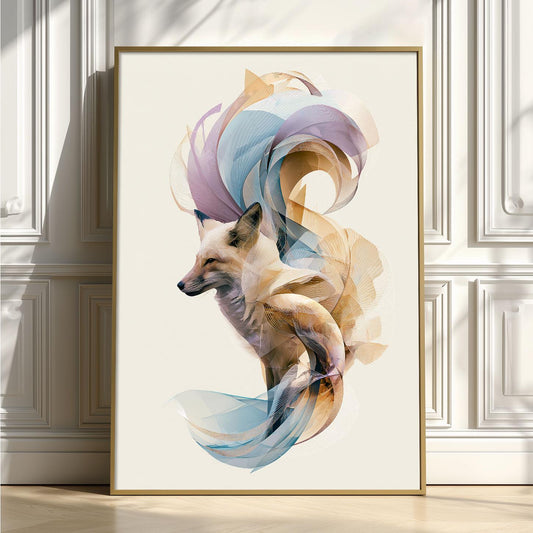 Abstract Geometric Fox Print, Woodland Animal Art, Pastel Nature Decor
