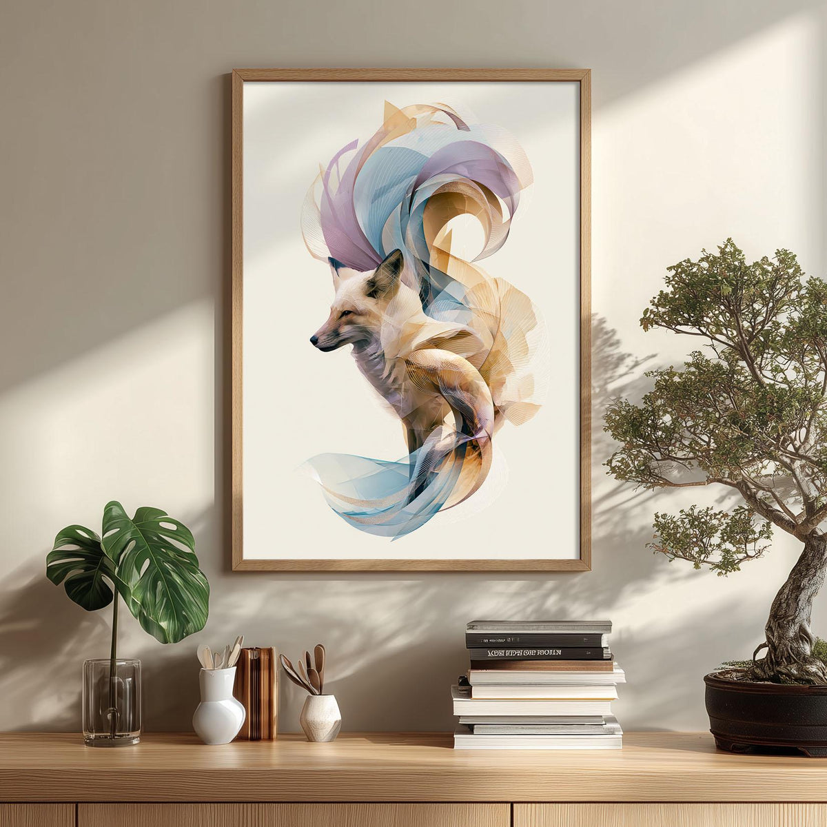 Abstract Geometric Fox Print, Woodland Animal Art, Pastel Nature Decor