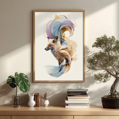 Abstract Geometric Fox Print, Woodland Animal Art, Pastel Nature Decor