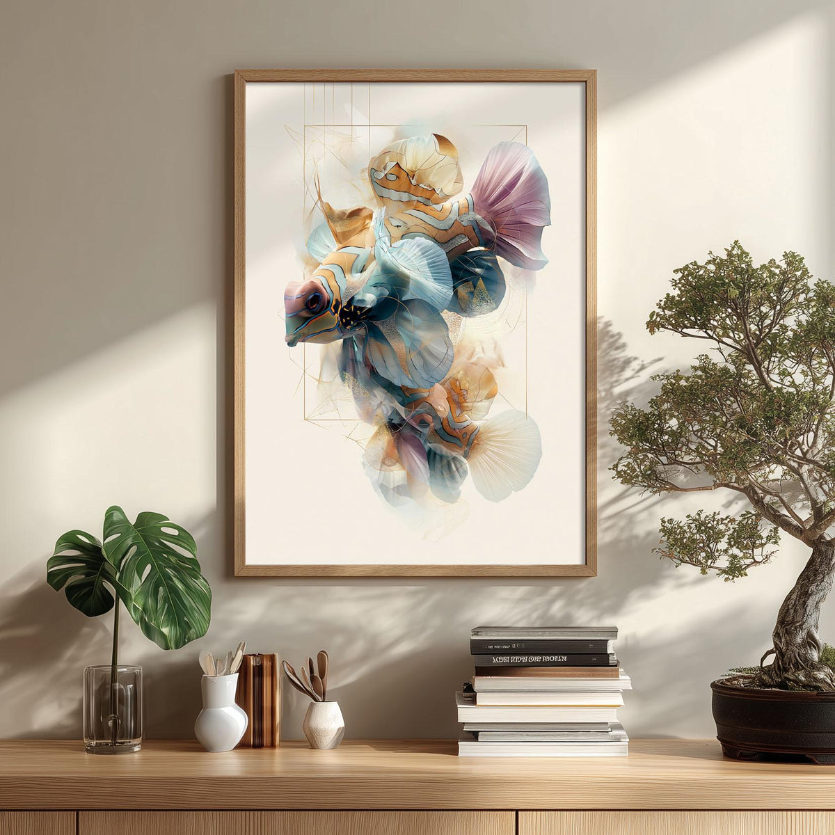 Abstract Geometric Mandarinfish Wall Art Print, Coastal Aquarium Decor